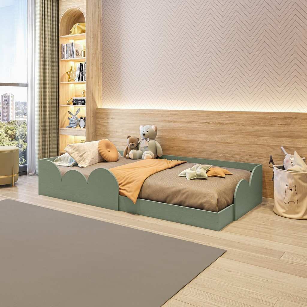 Cama Montessoriana Solteiro Cloud Verde: Liberdade e Conforto!