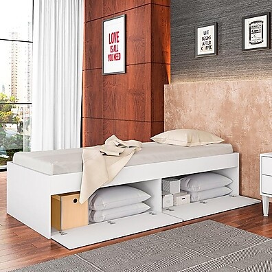 Cama Solteiro Baú Tokio Branco: Organize e Descanse!