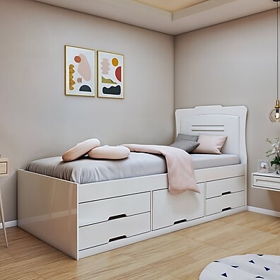 Cama Solteiro com Gavetas: Júlia, 5 Gavetas, Branco