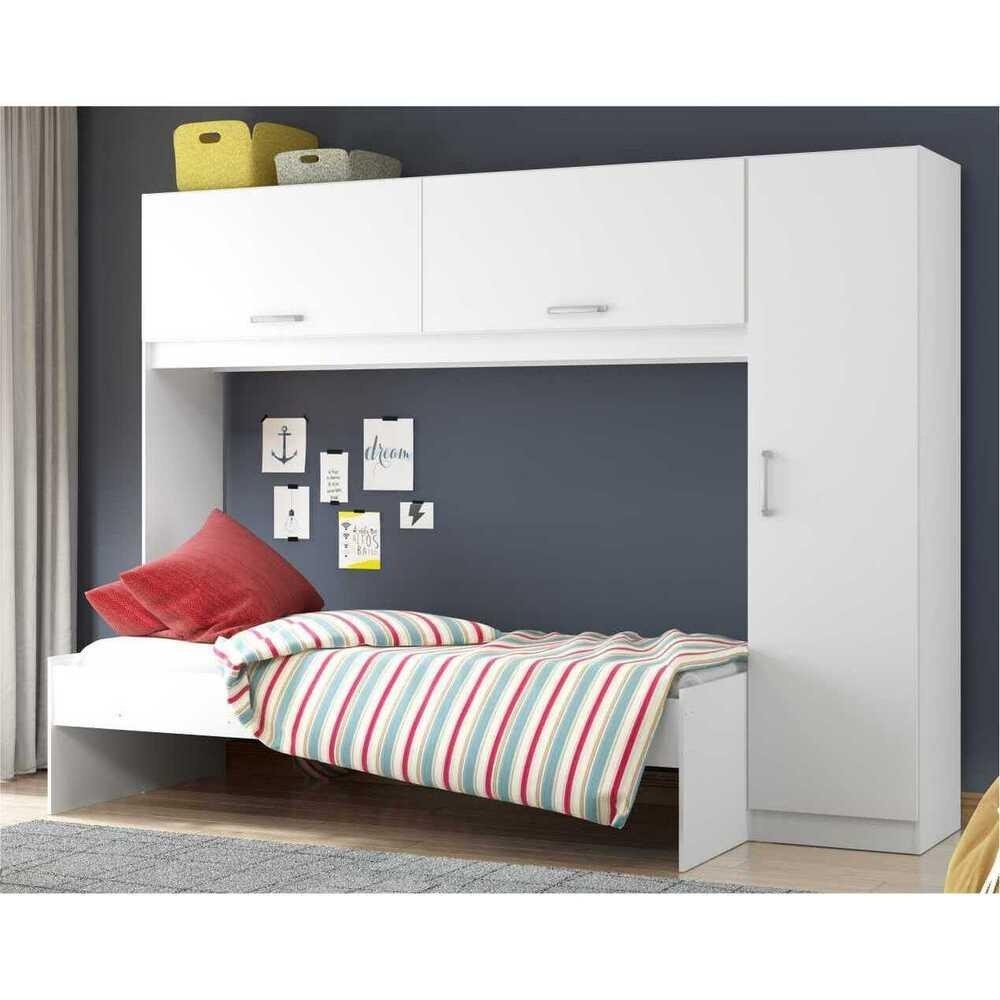 Cama Solteiro com Guarda-Roupa Branco 88x188cm