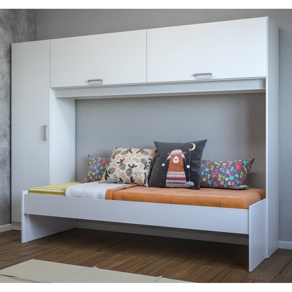 Cama Solteiro + Guarda-Roupa Branco 88x188cm