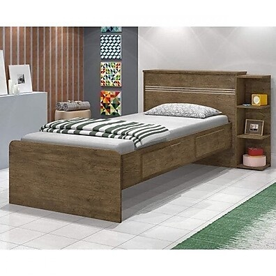 Cama Solteiro Jade com Baú e 2 Gavetas Marrom – Espaço e Estilo