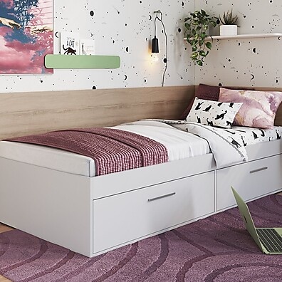 Cama Solteiro Tókio Branca com Baú e 2 Portas
