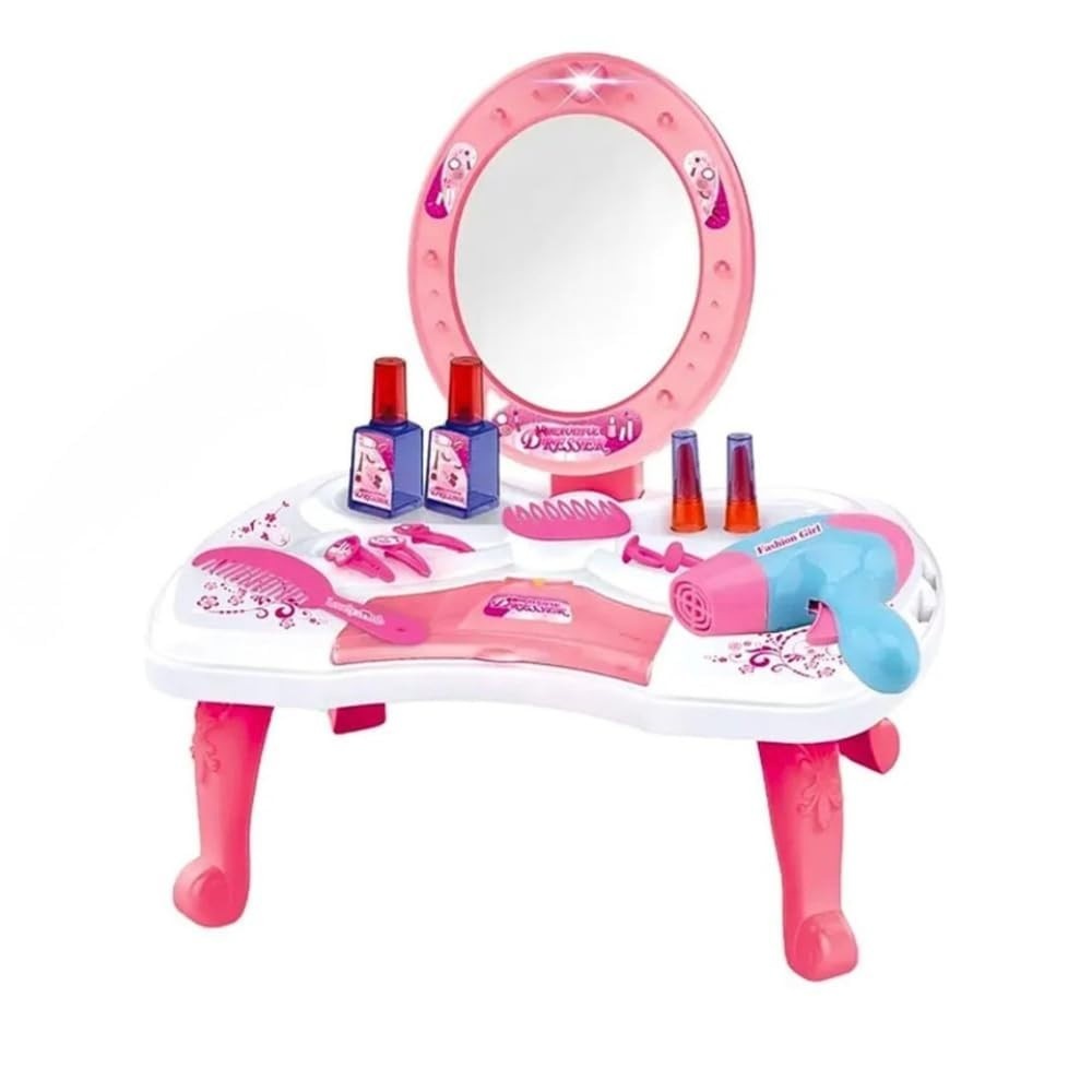 Penteadeira Infantil Camarim com Espelho Iluminado, Luz, Som e Acessórios Rosa - Brincadeiras Criativas de Beleza