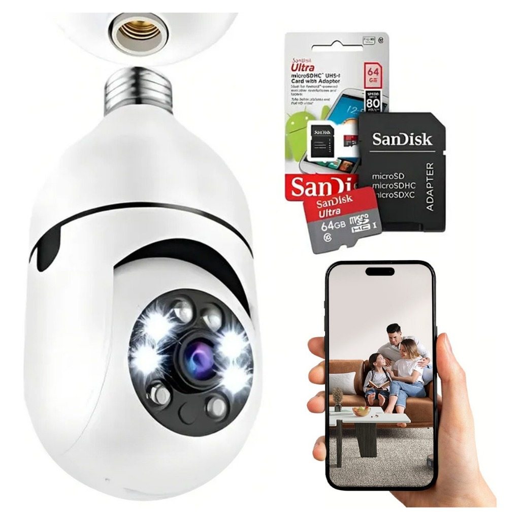 Câmera Lâmpada IP Yoosee 360° com App e 64GB