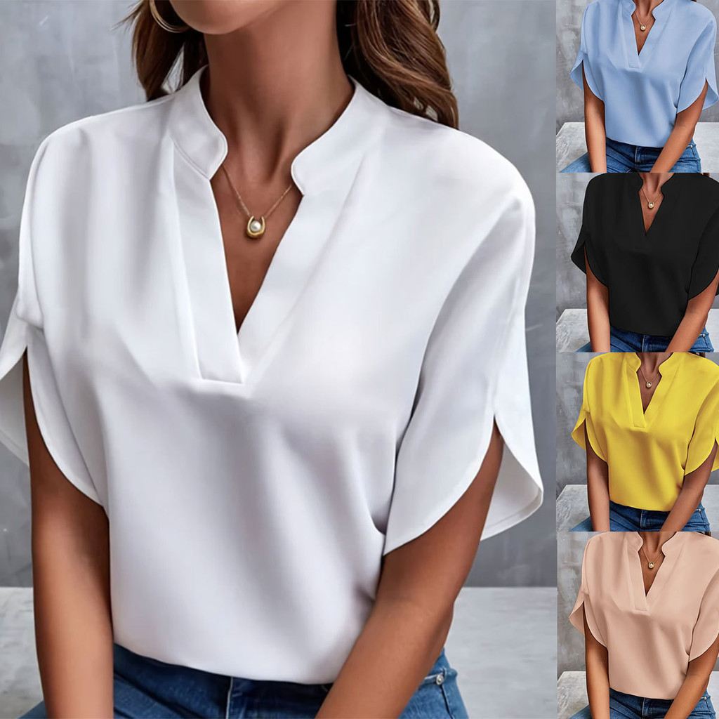 Camisa Feminina de Colarinho V: Estilo Versátil para o Verão