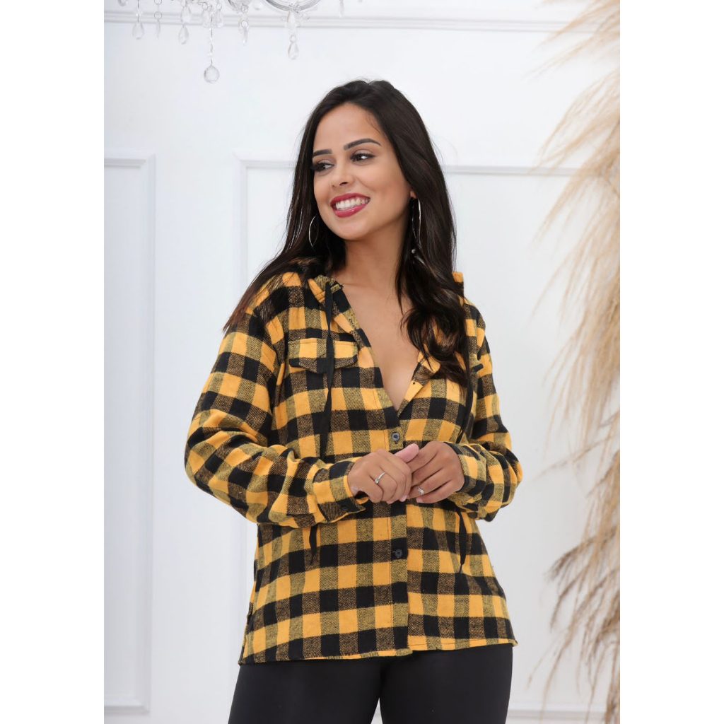 Camisa Flanelada Xadrez Feminina com Touca