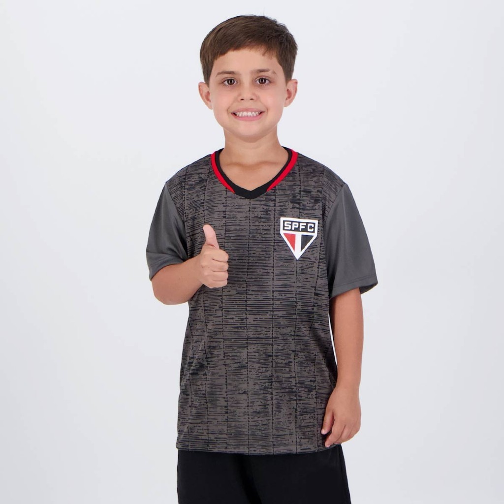 Camisa São Paulo Brook Infantil Cinza: Estilo Tricolor para Crianças