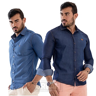 Camisas Jeans Masculinas: Kit 2 Slim Fit