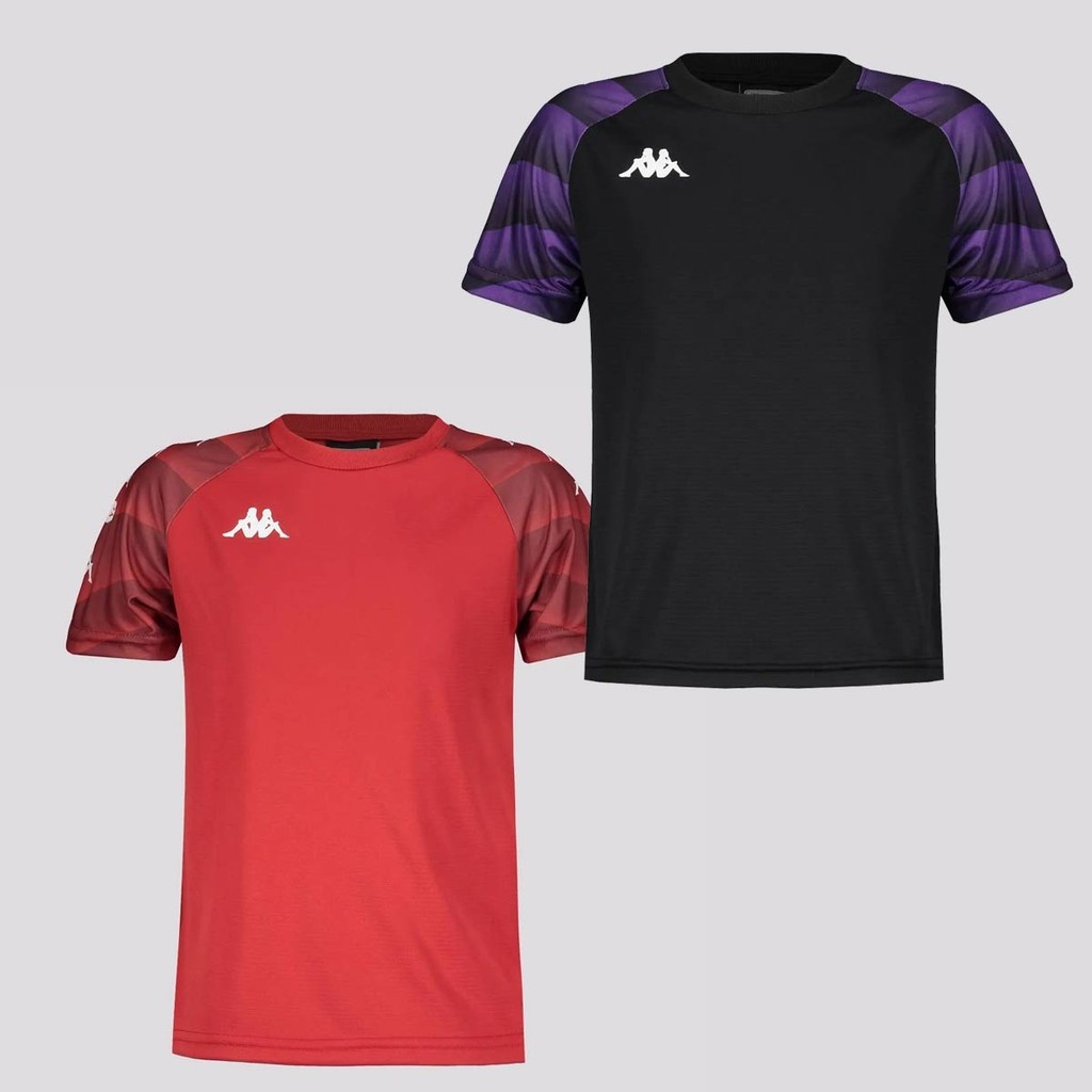 Camisas Kappa Raglany Juvenil: Kit Preto e Vermelho