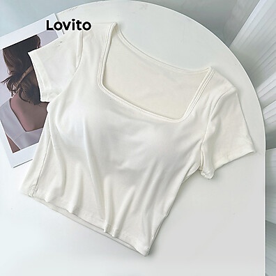 Camiseta Casual Lisa Básica Multicolorida Lovito - Estilo e Conforto Feminino