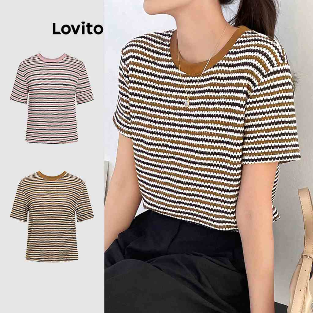 Camiseta Casual Listrada Lovito: Estilo e Conforto em Um Só Look