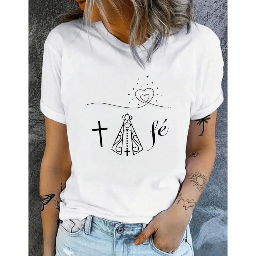 Camiseta Católica Cruz Nossa Senhora - 100% Algodão
