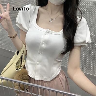 Camiseta Feminina Básica com Botão - Lovito