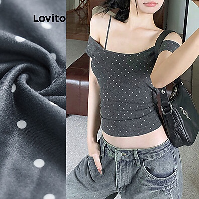 Camiseta Feminina com Bolinhas e Ombro Frio Lovito