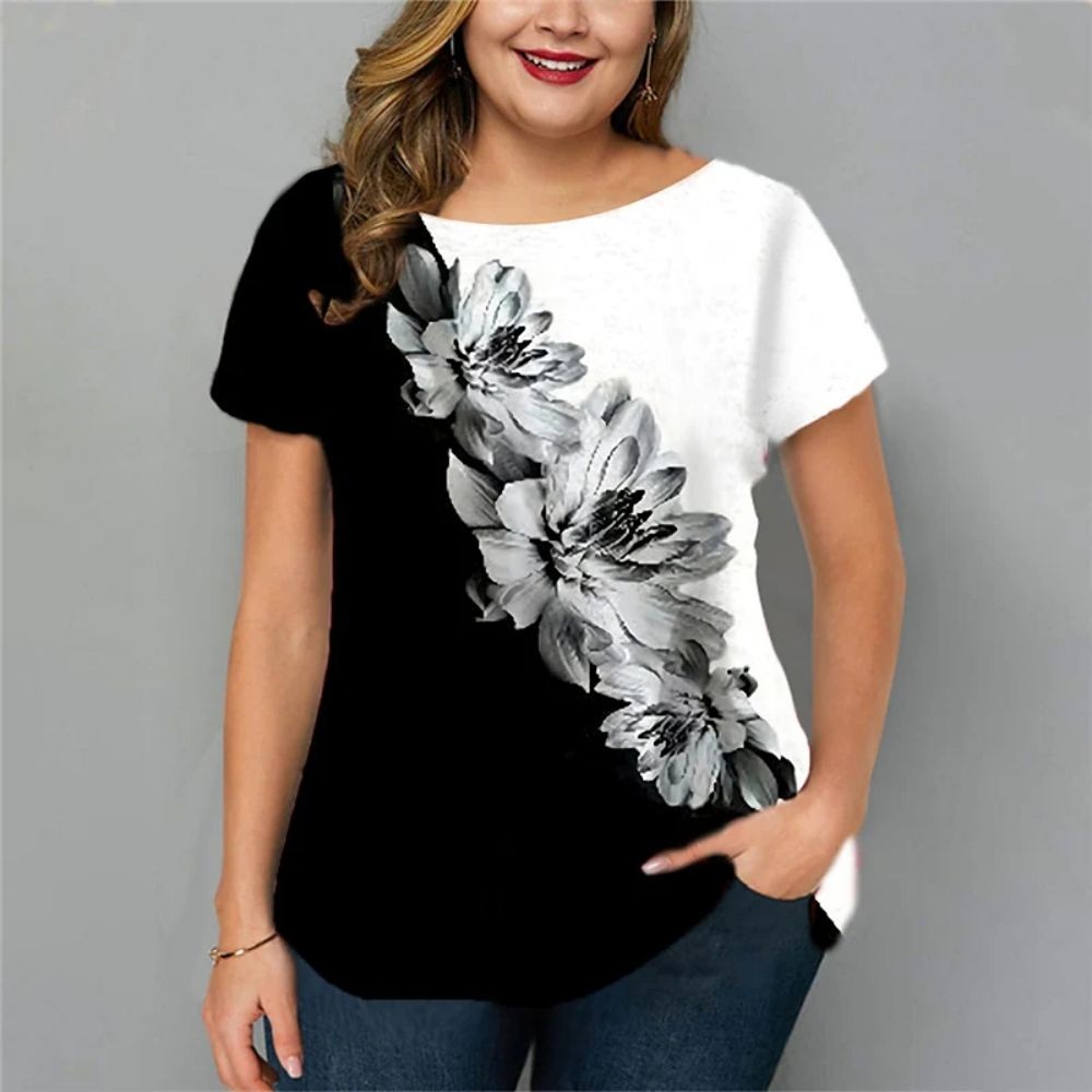Camiseta Floral Oversized para Mulher 5XL: Estilo Casual e Conforto Total