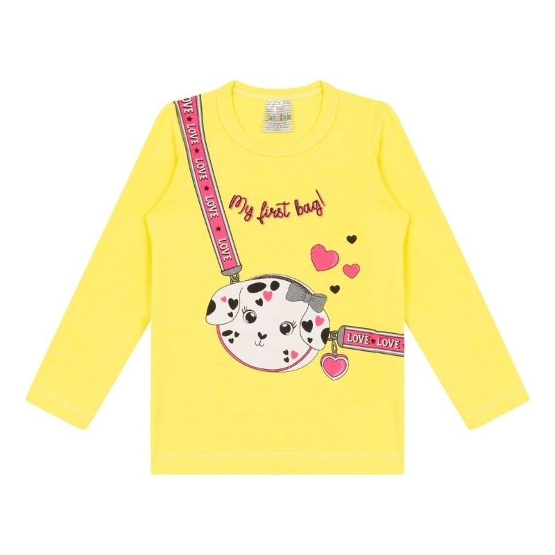 Camiseta Infantil Glitter Cotton Manga Longa para Menina 1 a 14 Anos