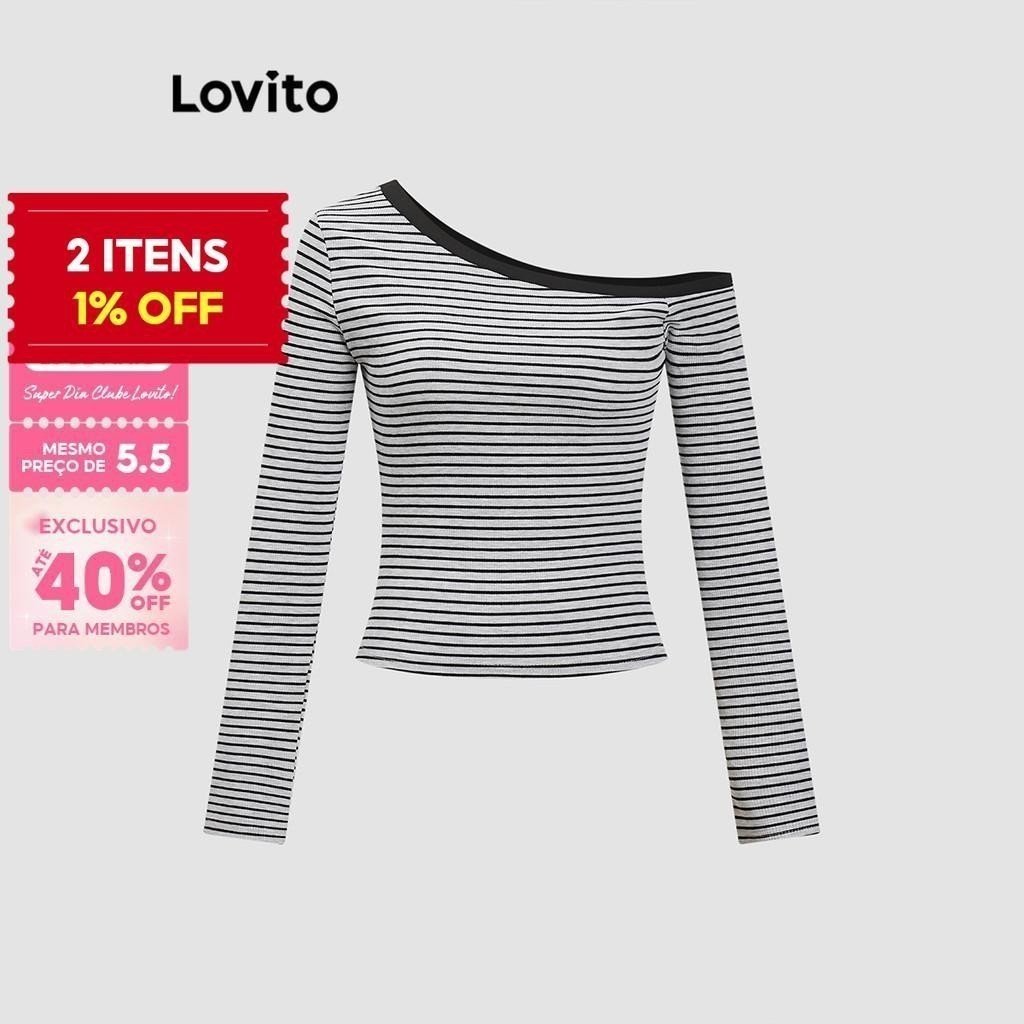 Camiseta Listrada Ombro Frio Lovito: Verão com Estilo!