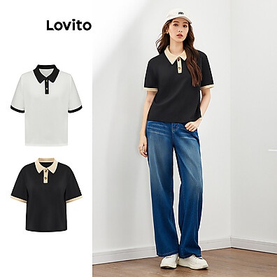 Camiseta Lovito Casual com Botão e Manga Curta