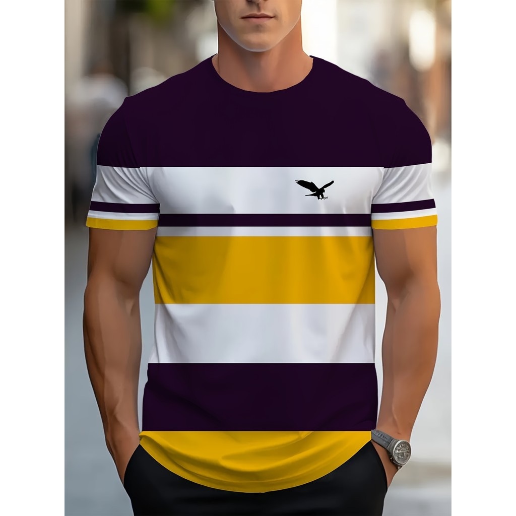 Camiseta Masculina 3D Tricolor Verão Casual