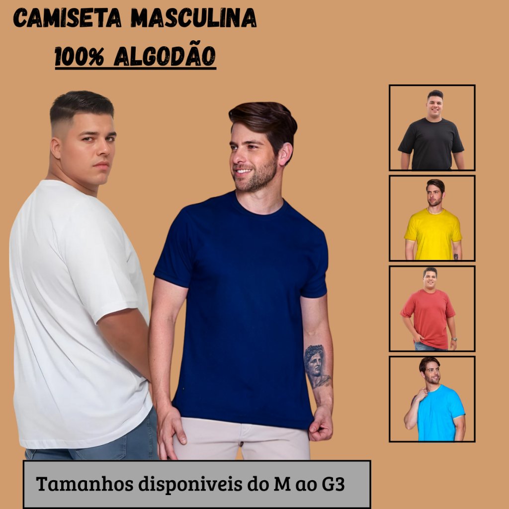 Camiseta Plus Size Masculina 100% Algodão - Conforto e Qualidade Premium