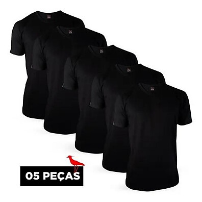 Camisetas Básicas Masculinas: Kit 5 Pretas Premium