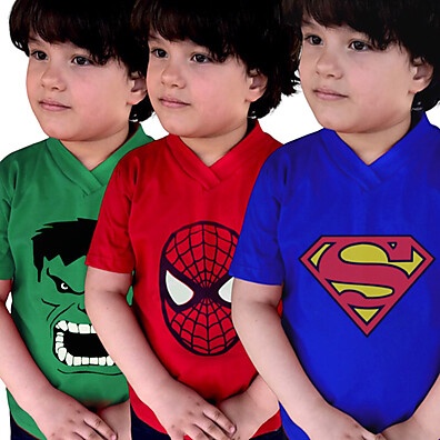Camisetas de Heróis Infantis: Kit com 3!