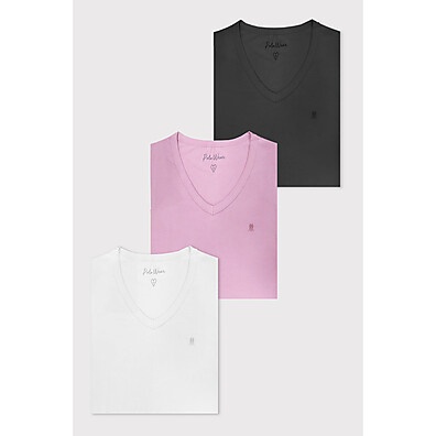 Camisetas Femininas Gola V: Kit 3 Polo Wear