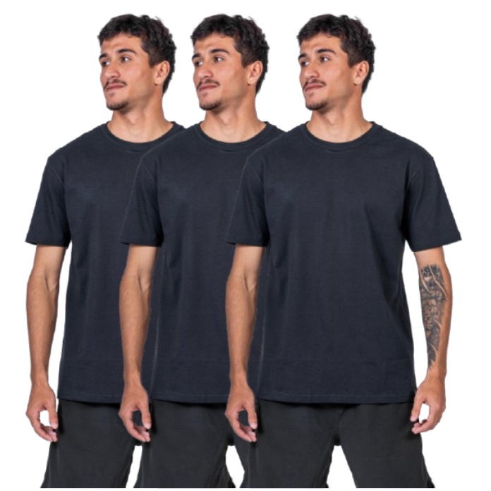 Camisetas Pretas Nicoboco: Kit 3 Algodão Premium