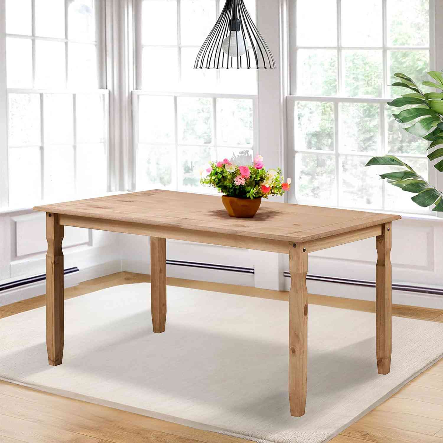 Mesa de Jantar de Madeira Marrom Antique - 150cm | Estilo Campo-Chic com Pinus Maciço