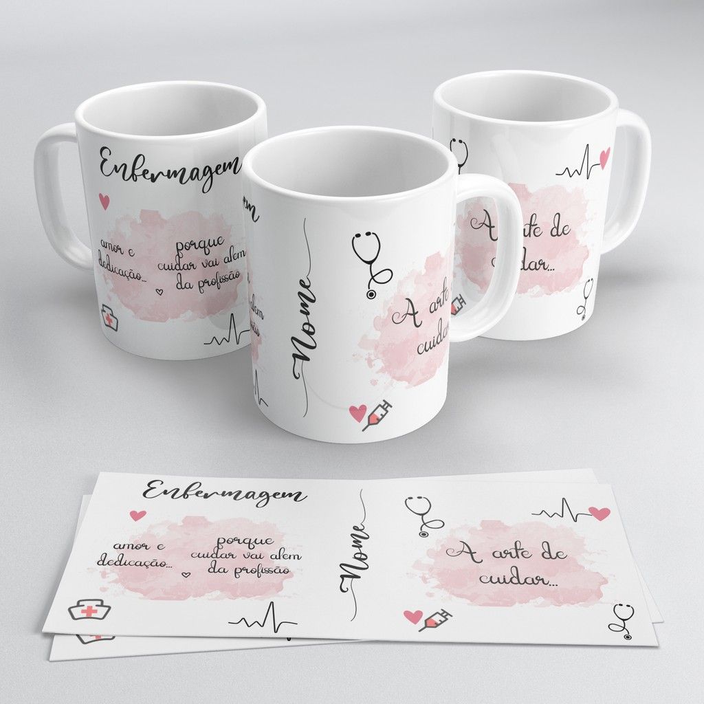 Caneca Enfermagem Personalizada: Seu Nome + Frase 💖