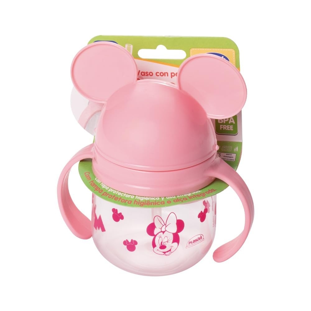 Caneca de Treinamento com Canudo Retrátil Minnie Rosa 260ml - Segura, Atóxica e Divertida