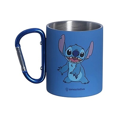 Caneca Stitch Disney com Mosquetão: Aventura e Hidratação!