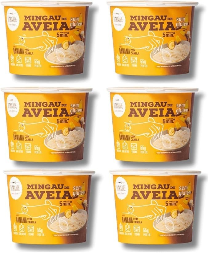 Mingau de Aveia Banana com Canela E Maçã com Canela Sem Glúten, Sem Leite e Vegano - 06 UNIDADES (pronto em 05 minutos)