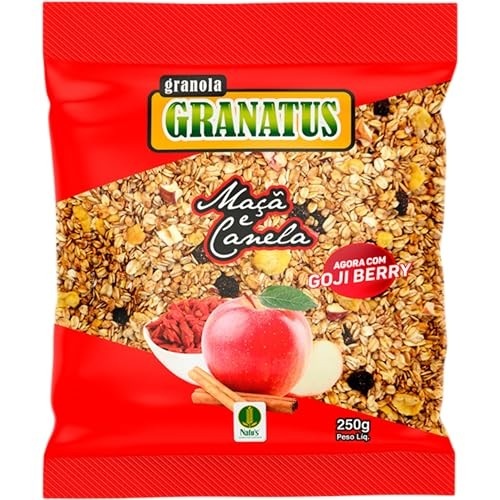 Natu's, Granola com Fibras, Maçã, Canela & Goji Berry, Light, Granatus, 250 Gramas
