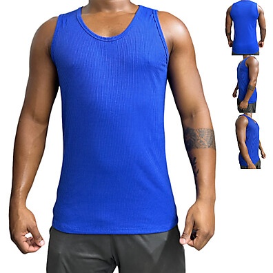 Regata Masculina Slim Estilo Hip Hop Azul Canelada
