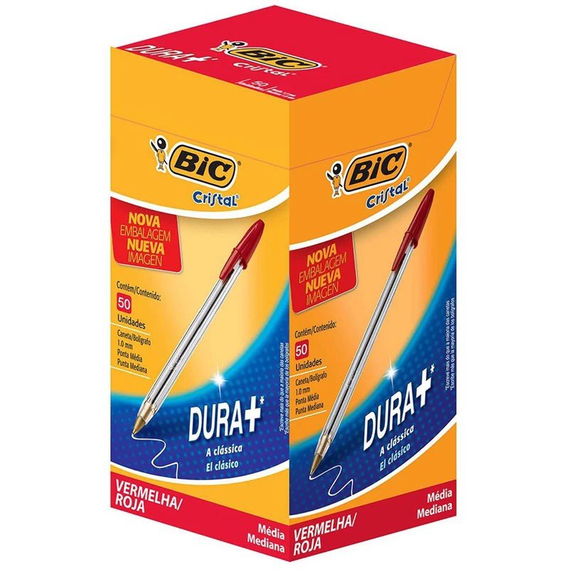 Caneta Bic Cristal 1.0mm Vermelha: Kit 50 Unidades