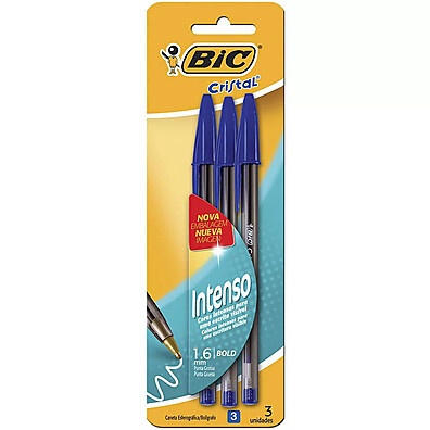 Caneta Bic Cristal Bold Azul: Kit com 3!