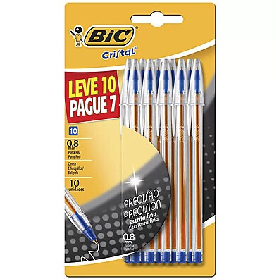 Caneta BIC Cristal Fina Azul: Kit com 10 Unidades