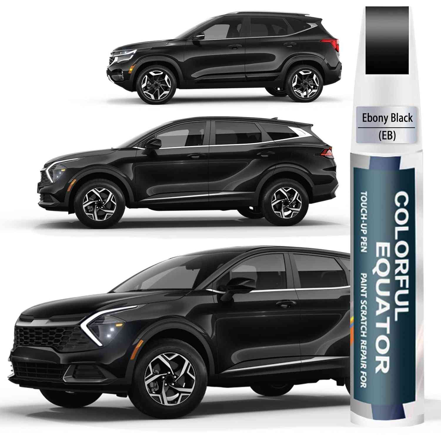 Tinta de Retoque Preto Ébano para Kia - Caneta de Pintura Automotiva 2 em 1 com Removedor de Arranhões
