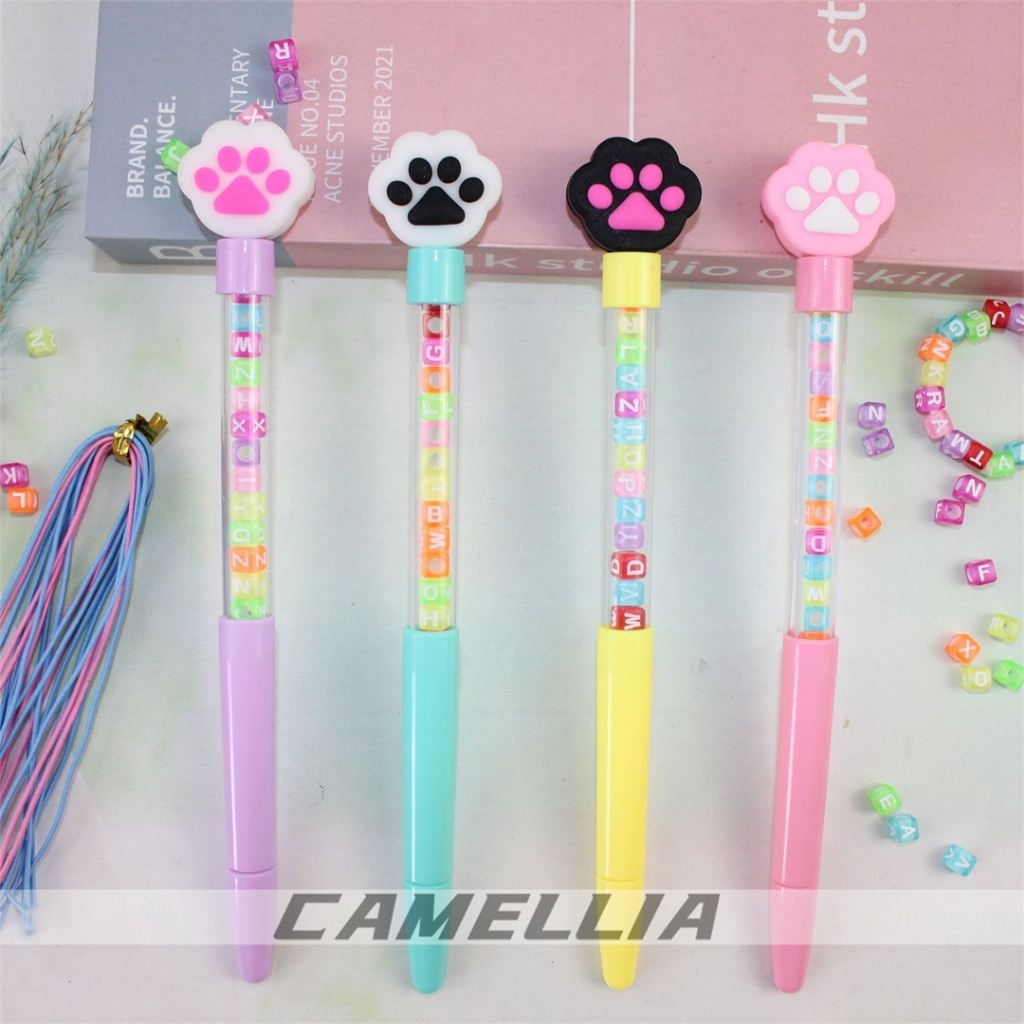 Caneta Gel com Patinha de Gato e Letras – Kit 4/8/12 Peças