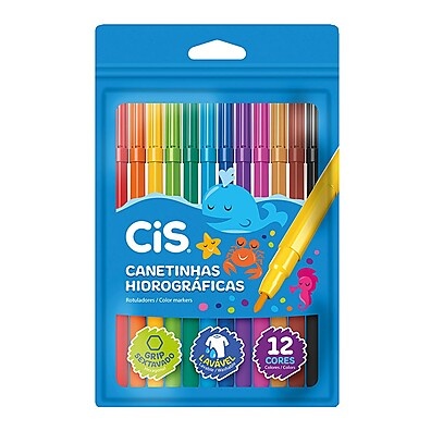 Caneta Hidrográfica Cis Color 12 Cores: Vibrante e Lavável!