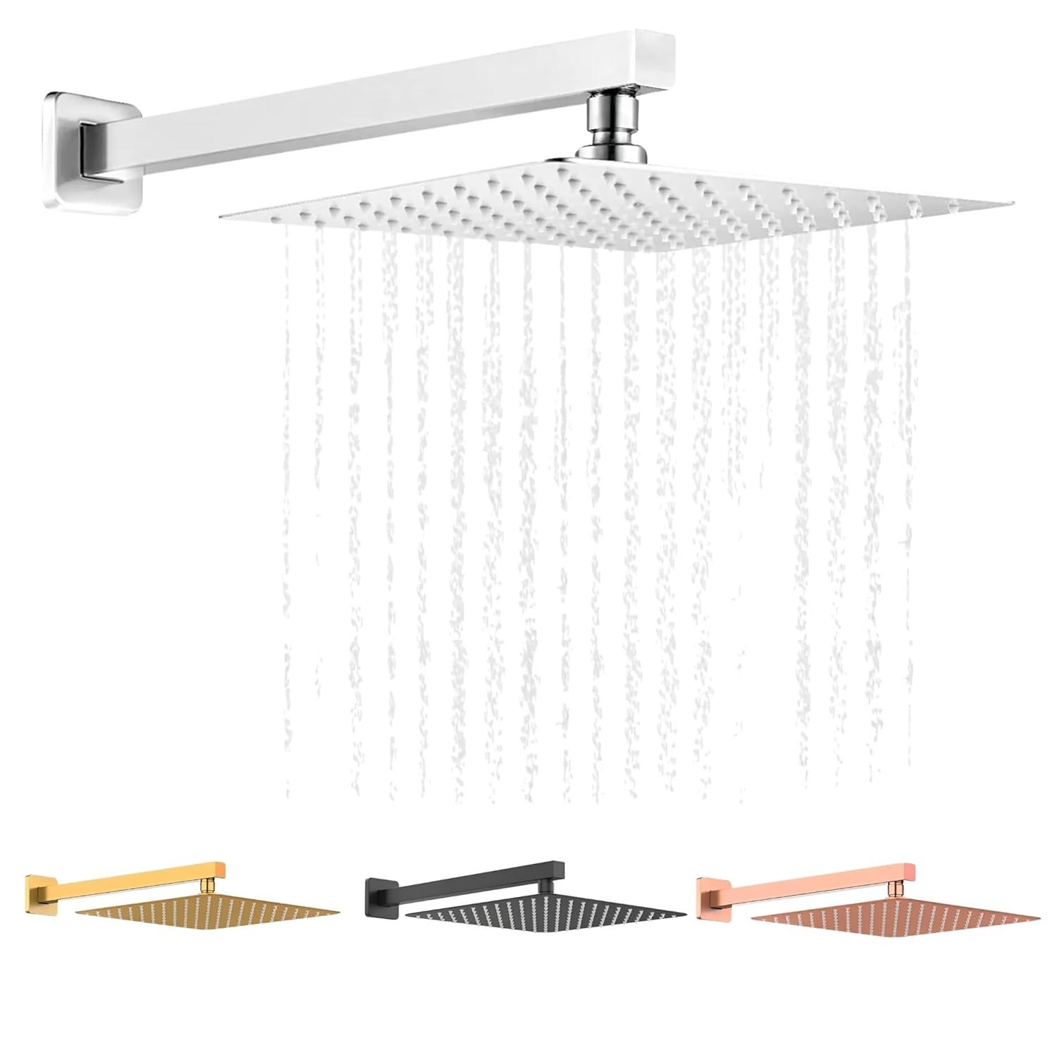Chuveiro Ducha Slim 20x20 Quadrada Inox Dourado com Cano para Banheiro