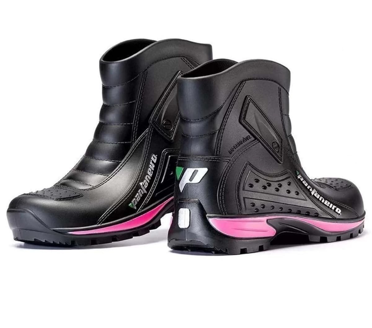 Bota Pantaneiro Cano Curto Feminina Impermeável Preta e Rosa - Proteção e Estilo para Motociclistas