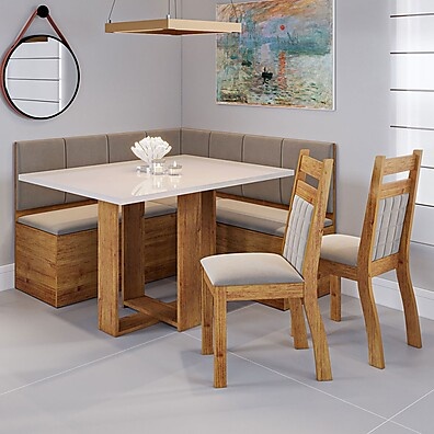 Canto Alemão Rubro com 2 Cadeiras – Elegância e Conforto para Sua Cozinha ou Sala