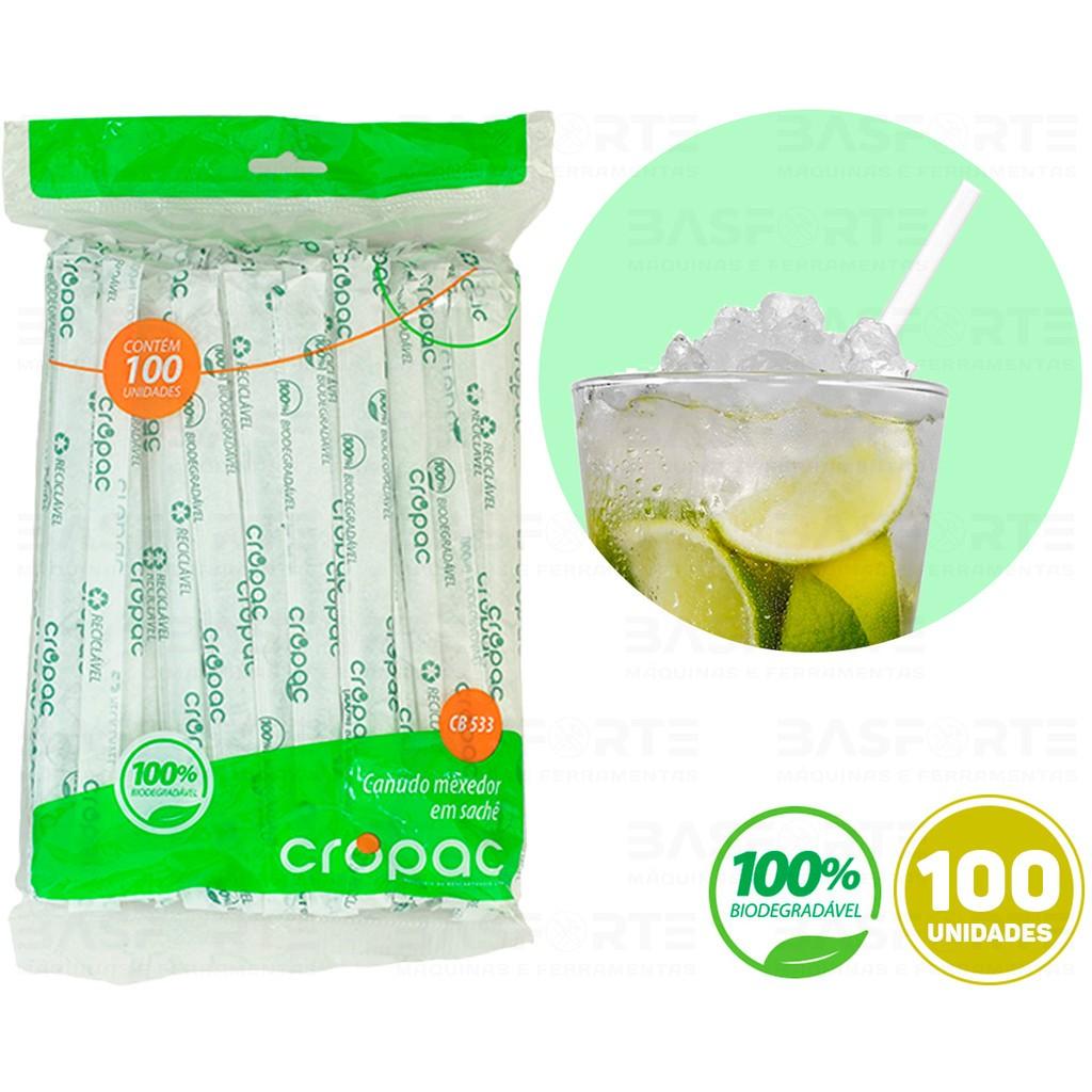 Canudo Colher Biodegradável Cropac: 100 Unidades
