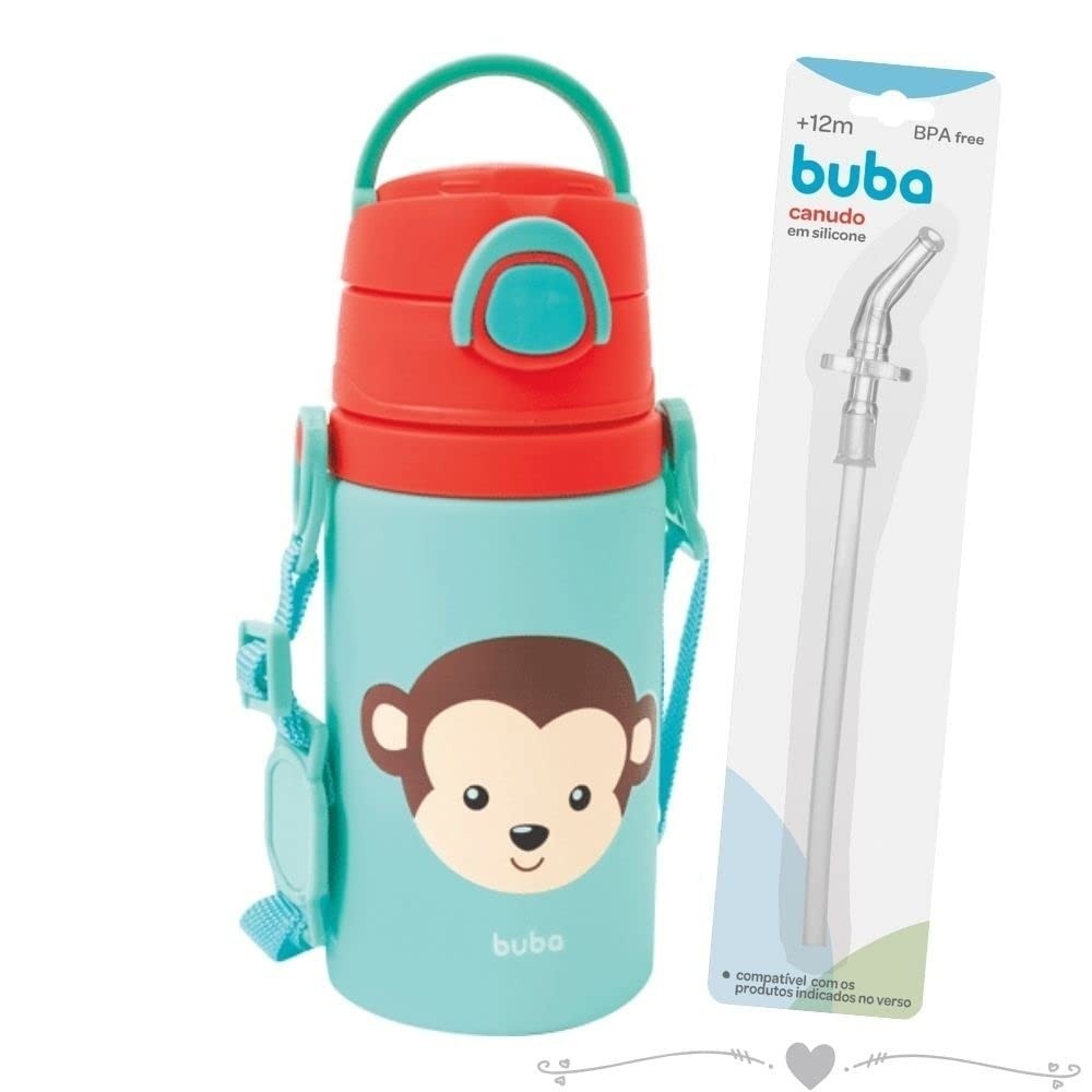 Garrafinha Buba Alumínio com Canudo de Silicone Macaquinho - 500ml