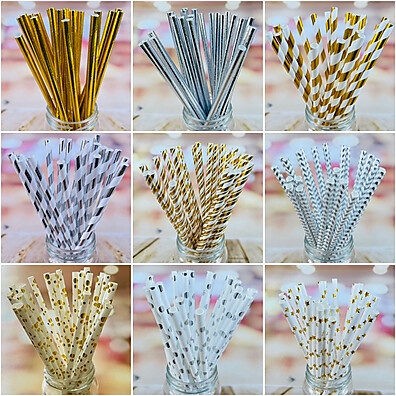 Canudos de Papel Metalizados: 100 Unidades!