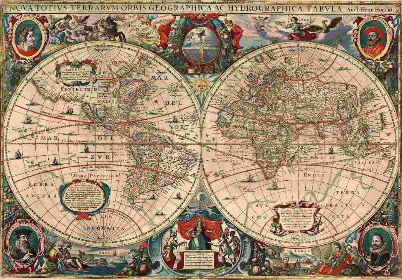 Mapa Mundi Antigo (1641) em Tela Canvas 50x71cm - Arte Histórica para Decoração Elegante