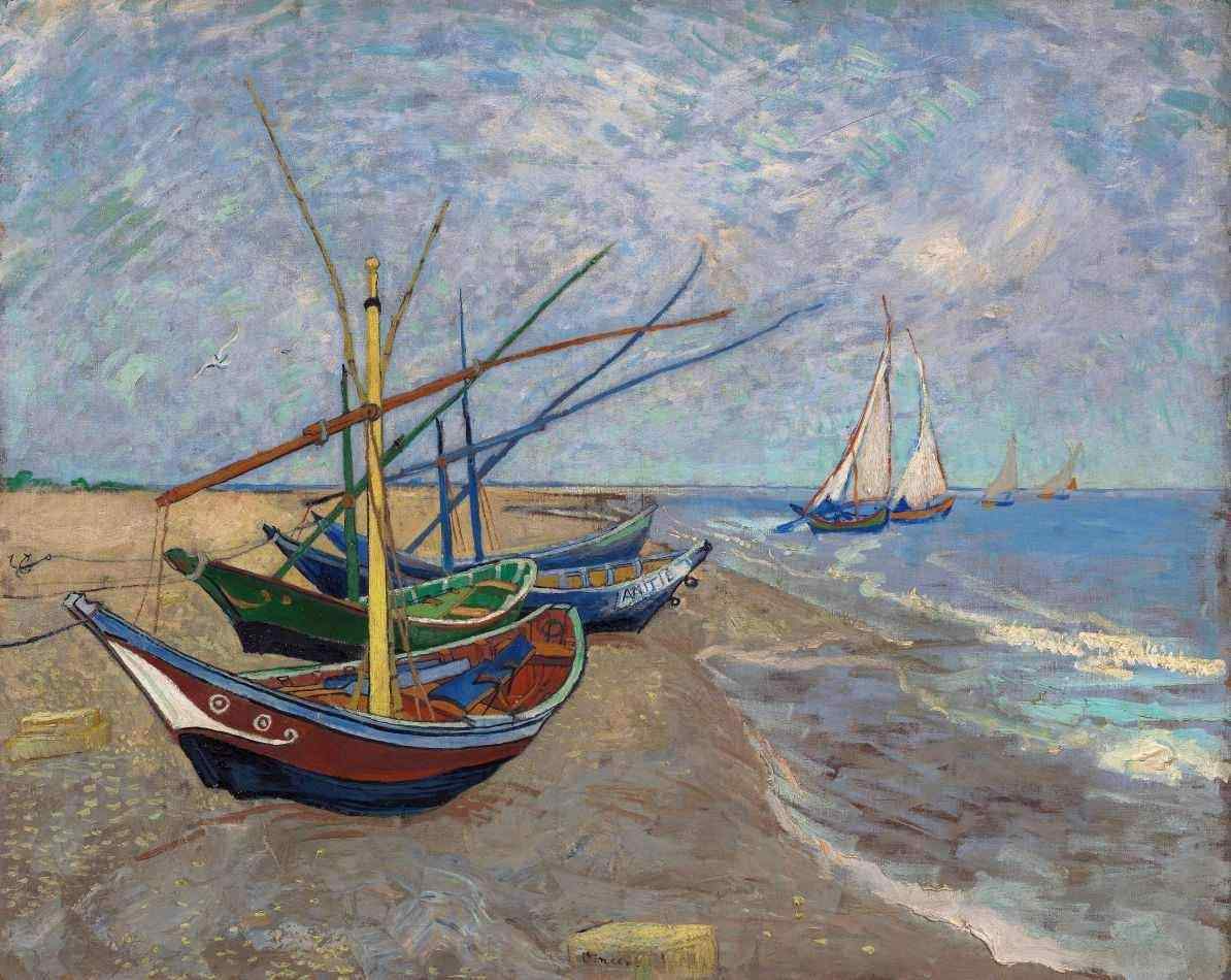 Tela Canvas Barcos de Pesca de Vincent van Gogh 75x94cm - Arte de Museu para Decoração Elegante